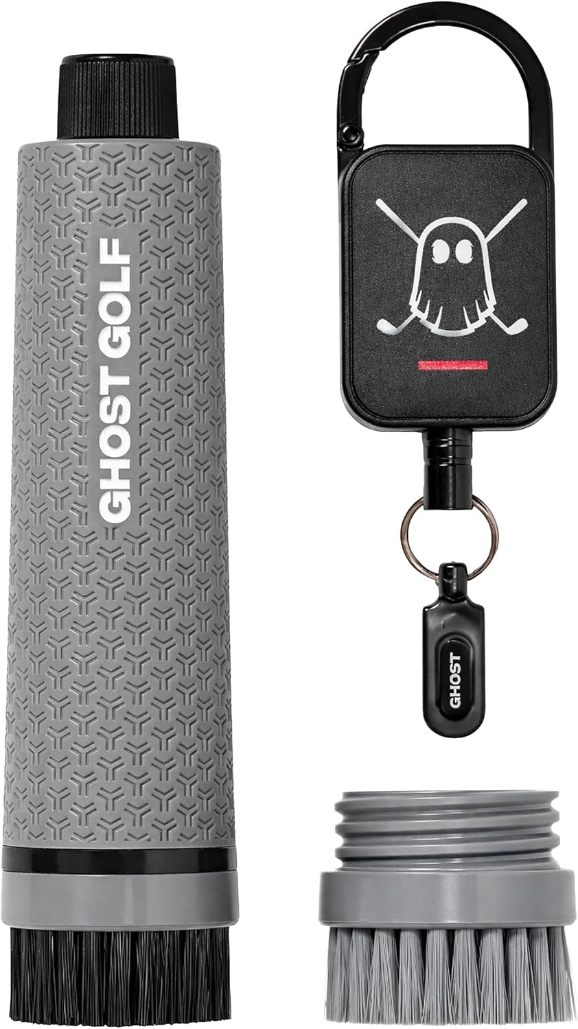 Magnetic Golf Club Brush with Water Reservoir & Shoe Brush | Dual Head Groove Cleaner, Nylon Bristle, Retractable Carabiner Clip - Golf Cleaning Tool for Irons, Wedges & Golf Shoe Cleats